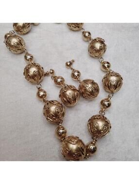 Vintage Gold Tone Beaded 19.5" Necklace & Dangle Earrings Set